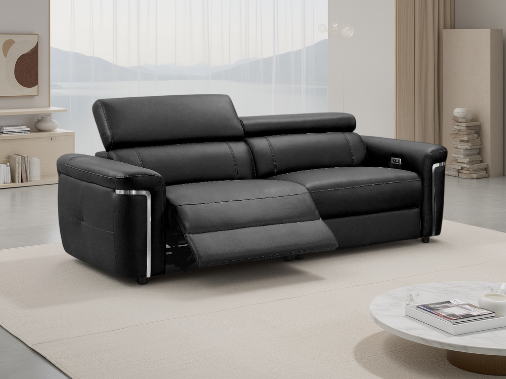 Titan Electric Recliner Sofa Black 3 Seater