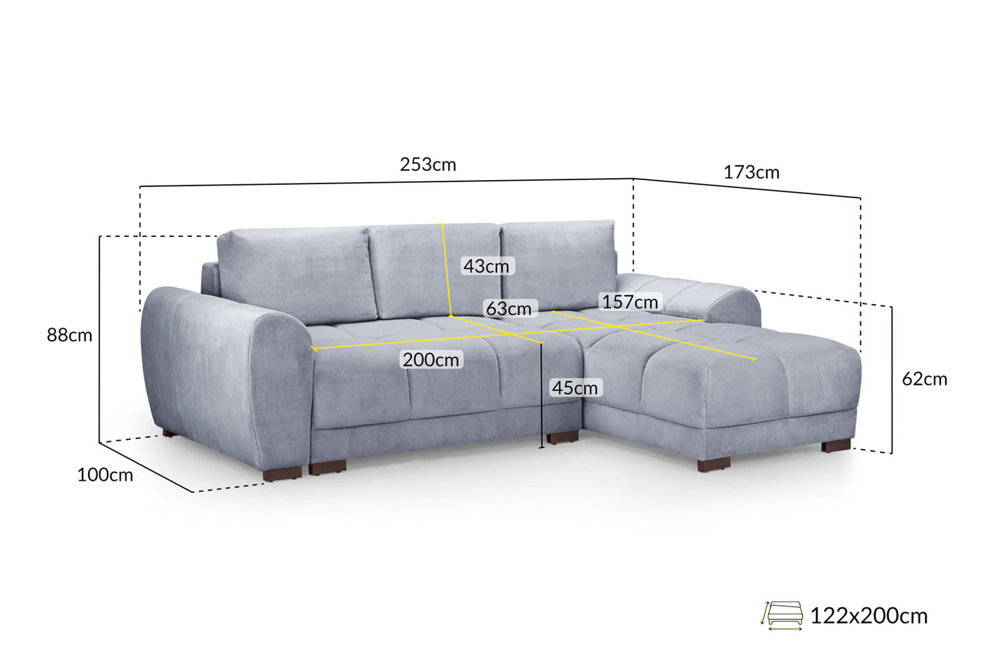 Novara Grey Universal Corner Sofa Bed