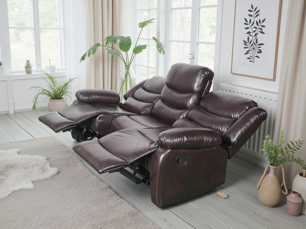 Cavello Manual Recliner Sofa Brown 3 Seater