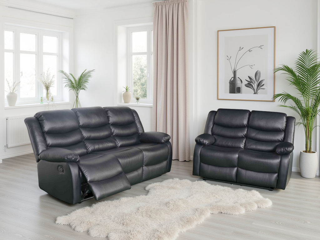 Cavello Manual Recliner Sofa Black 3+2 Set
