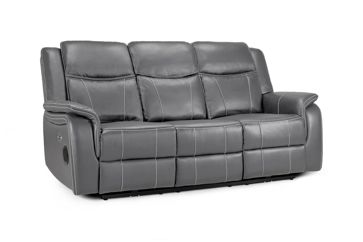 Signature Tech Electric Recliner 3 Seater Grey Leather