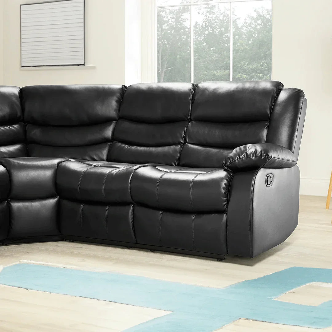 Roma Leather Recliner Corner Sofa Black