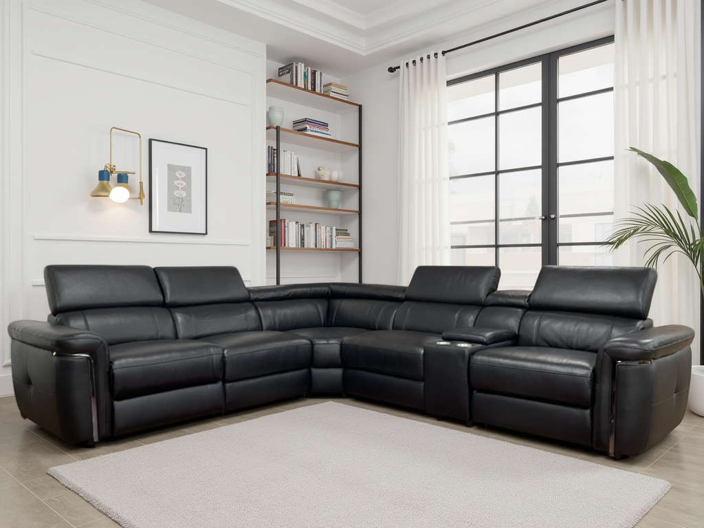 Titan Electric Recliner Sofa Black Large Corner