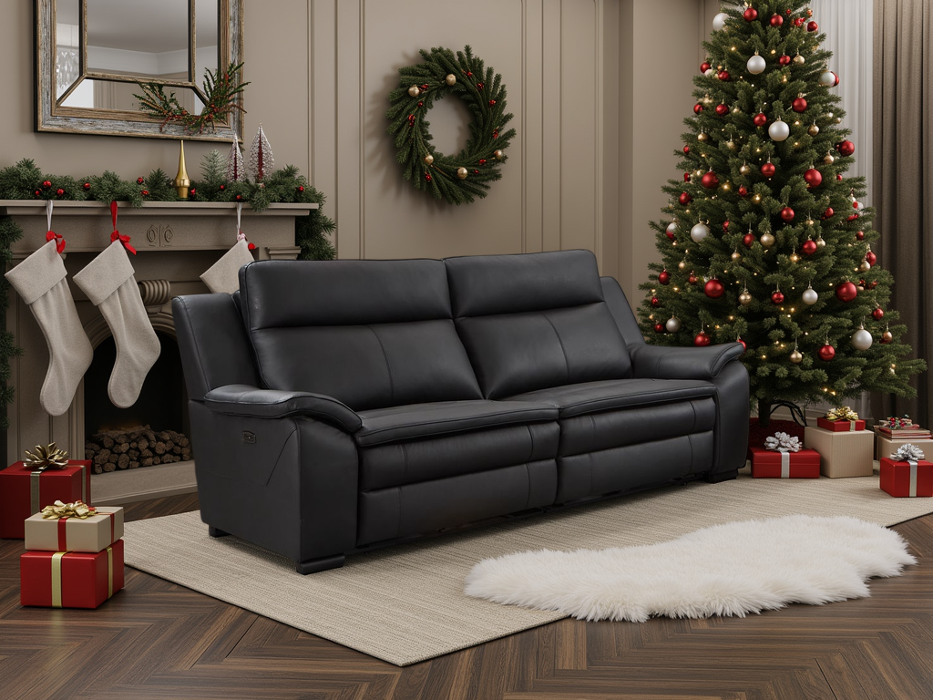 Cedar Genuine Leather Electric Recliner Sofa Black 3 Seater
