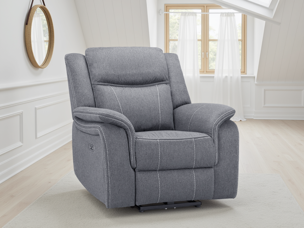 Signature Tech Electric Recliner Armchair Grey Fabric