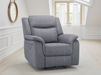 Signature Tech Electric Recliner Armchair Grey Fabric