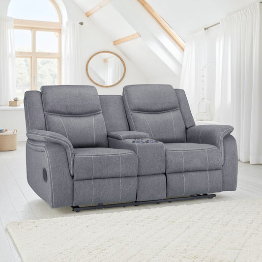Signature Tech Electric Recliner 2 Seater Grey Fabric
