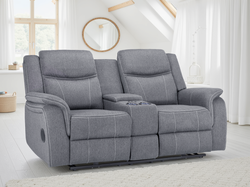 Signature Tech Electric Recliner 2 Seater Grey Fabric