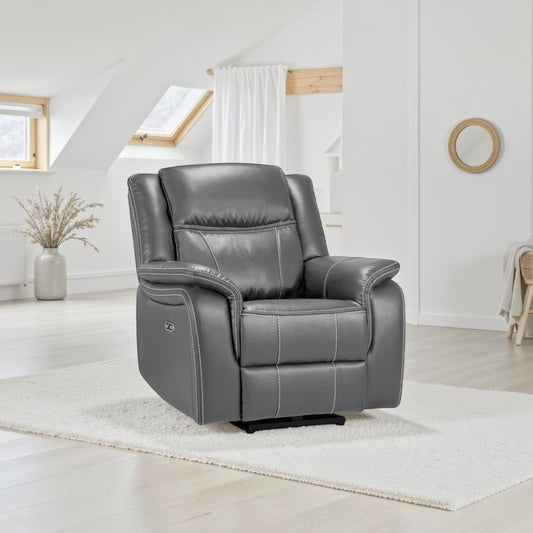 Signature Tech Electric Recliner Armchair Grey Leather