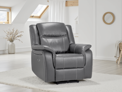 Signature Tech Electric Recliner Armchair Grey Leather