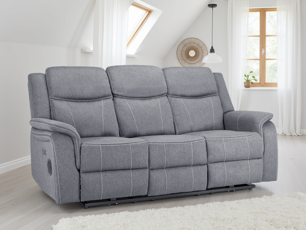 Signature Tech Electric Recliner 3 Seater Grey Fabric