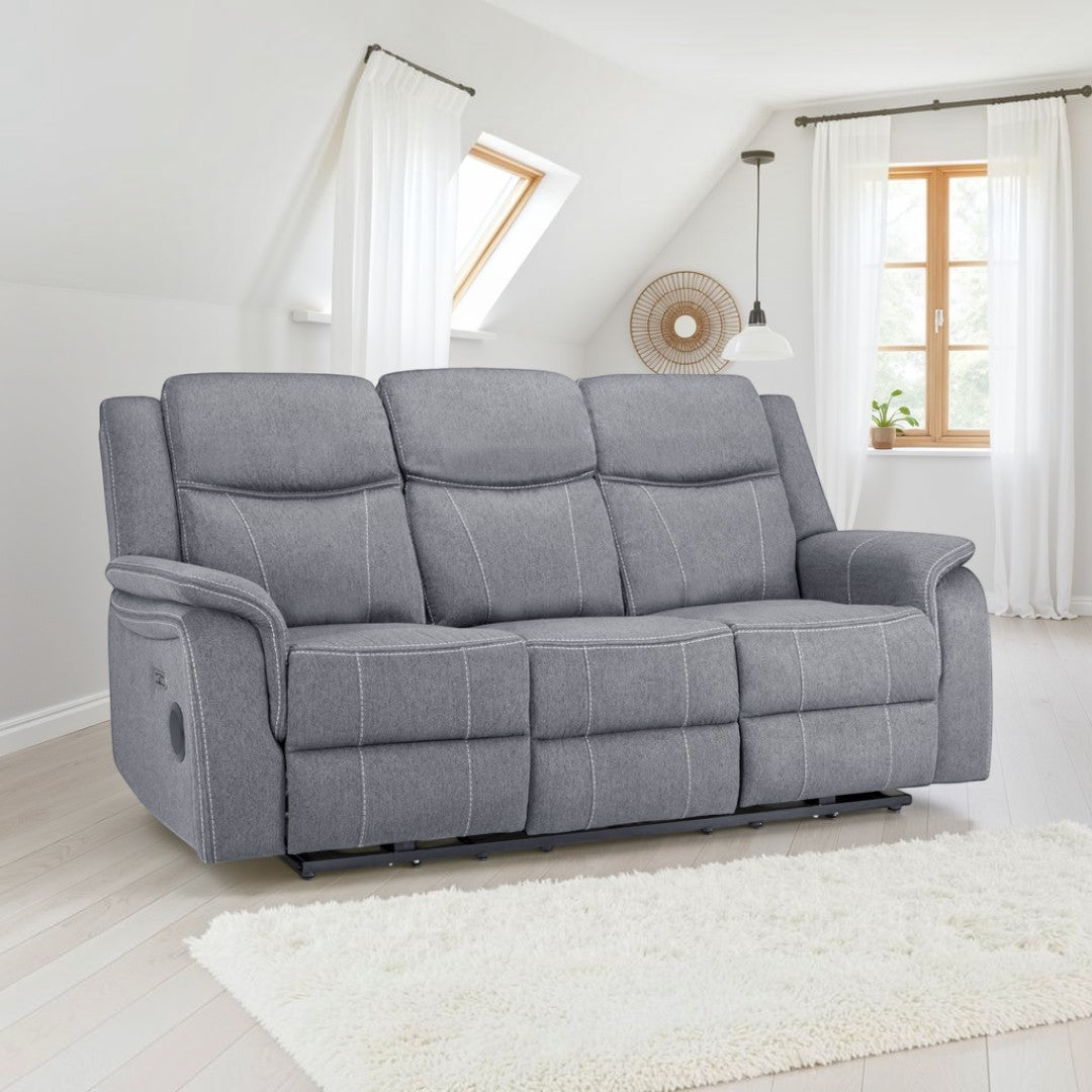 Signature Tech Electric Recliner 3 Seater Grey Fabric