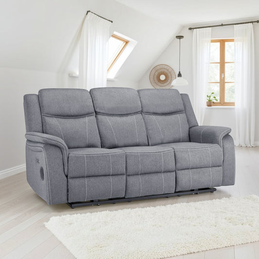 Signature Tech Electric Recliner 3 Seater Grey Fabric