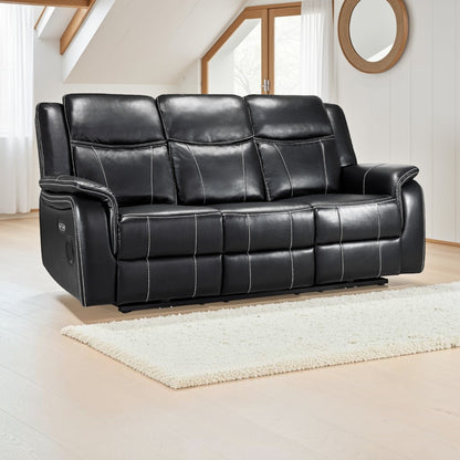 Signature Tech Electric Recliner 3 Seater Black Leather