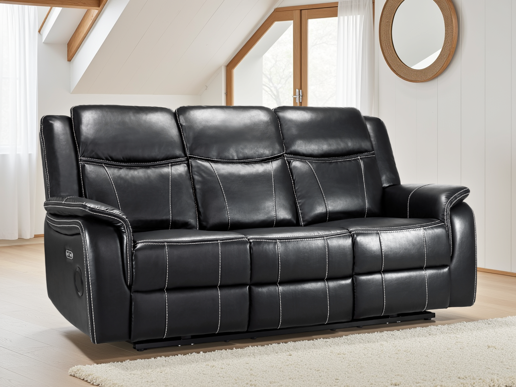 Signature Tech Electric Recliner 3 Seater Black Leather