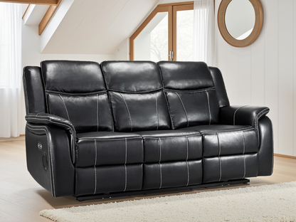 Signature Tech Electric Recliner 3 Seater Black Leather
