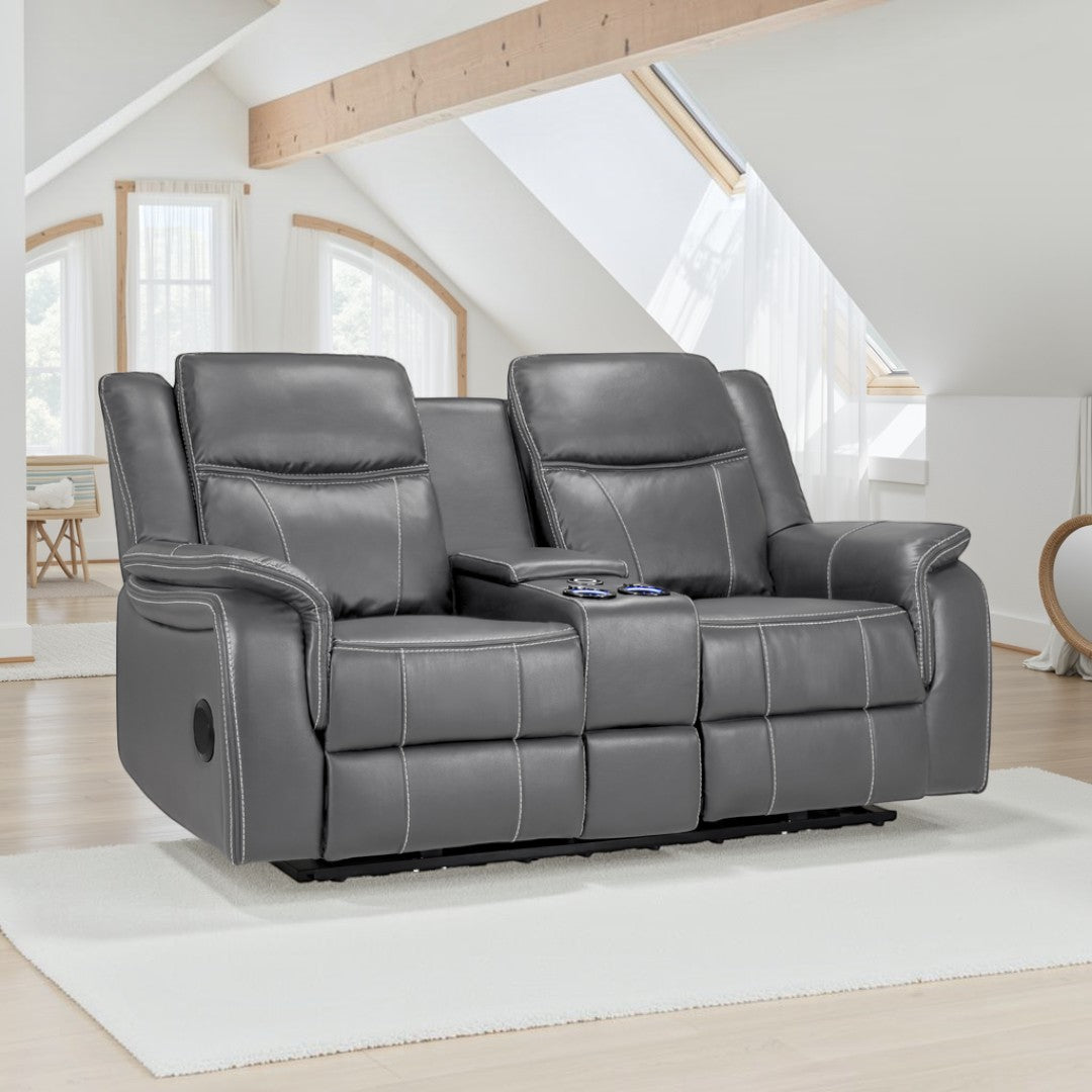 Signature Tech Electric Recliner 2 Seater Grey Leather