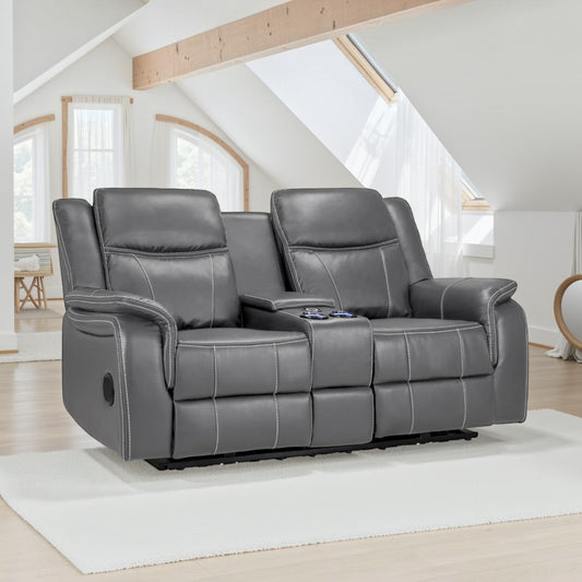 Signature Tech Electric Recliner 2 Seater Grey Leather