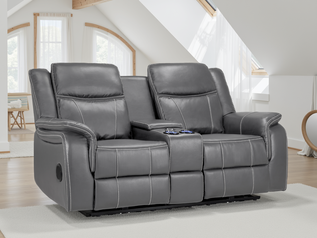 Signature Tech Electric Recliner 2 Seater Grey Leather