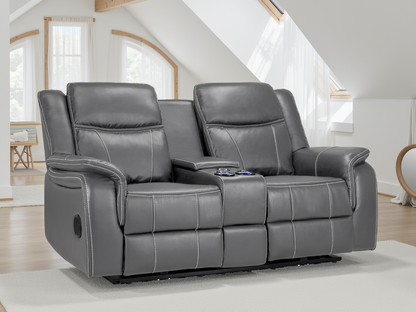 Signature Tech Electric Recliner 2 Seater Grey Leather