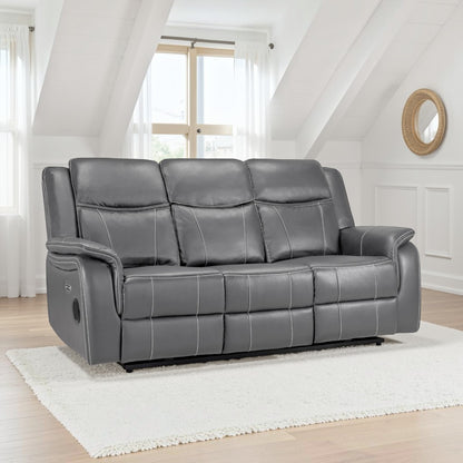 Signature Tech Electric Recliner 3 Seater Grey Leather