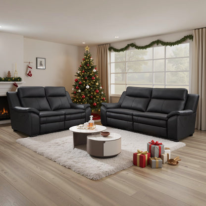 Cedar Genuine Leather Electric Recliner Sofa Black 3+2 Set