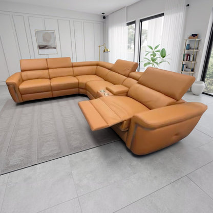 Titan Electric Recliner Sofa Tan Large Corner