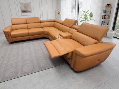 Titan Electric Recliner Sofa Tan Large Corner