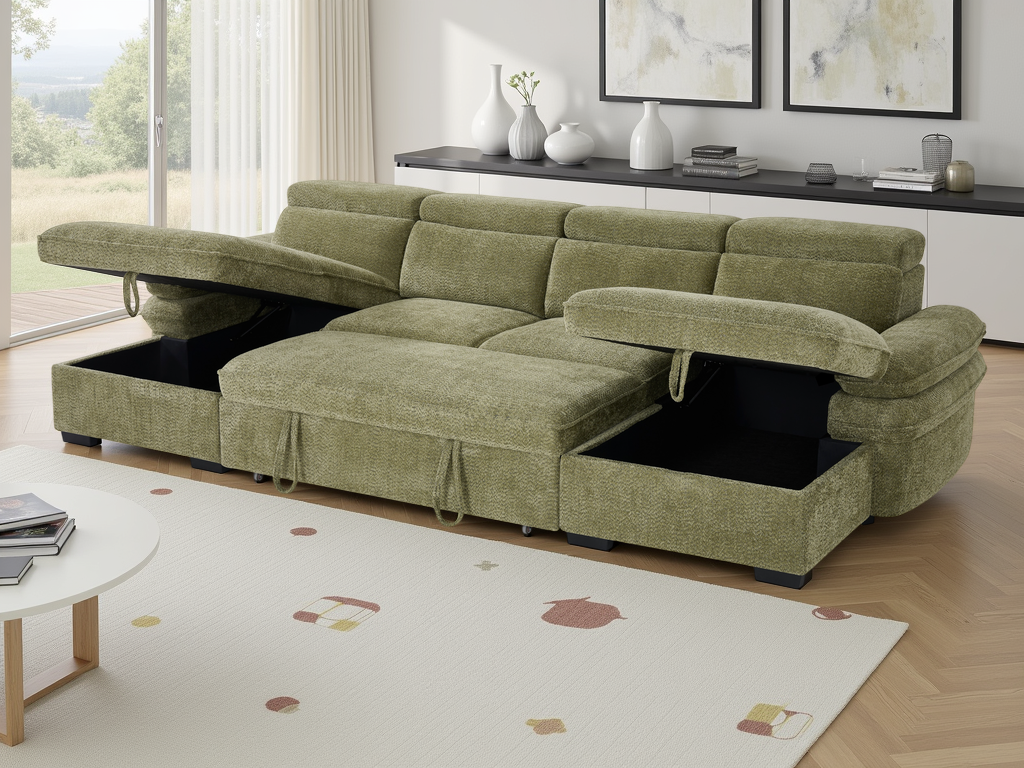 Maison Sofabed Green U Shape Corner