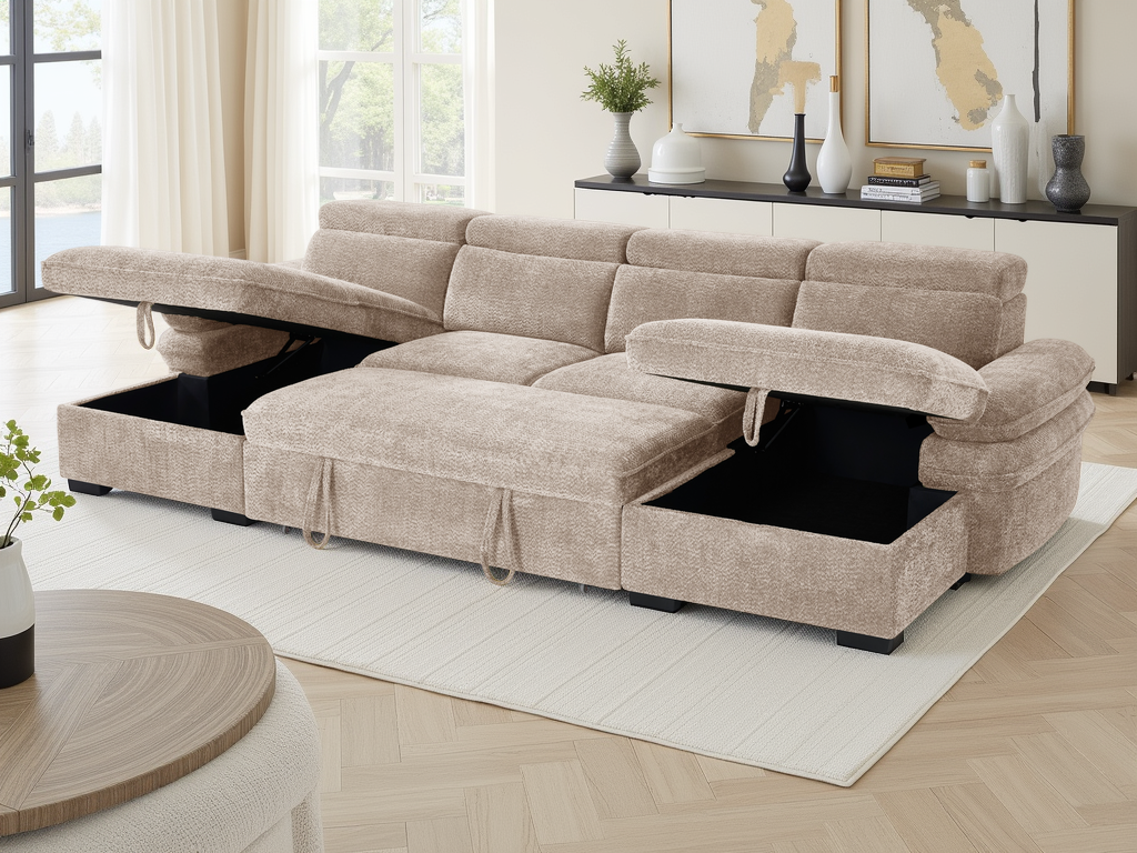 Maison Sofabed Beige U Shape Corner