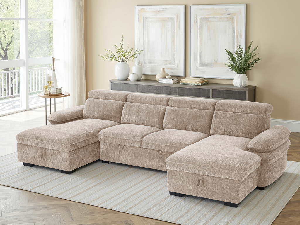 Maison Sofabed Beige U Shape Corner