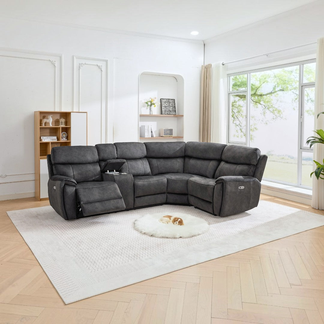 Amber Fabric Electric Recliner Modular Corner Sofa - Graphite