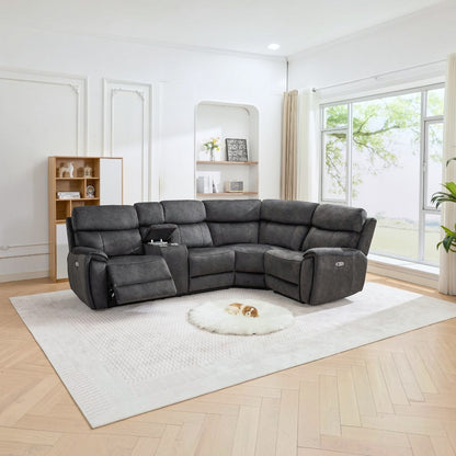 Amber Fabric Electric Recliner Modular Corner Sofa - Graphite