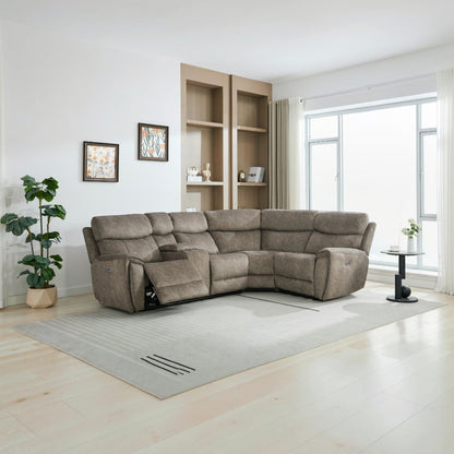Amber Fabric Electric Recliner Modular Corner Sofa - Taupe