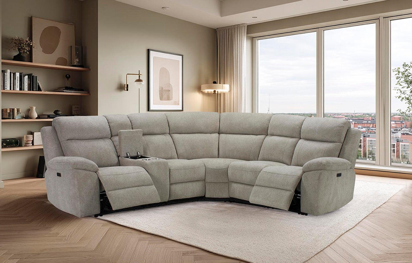 Luca Modular Power Electric Oatmeal Recliner Corner Sofa