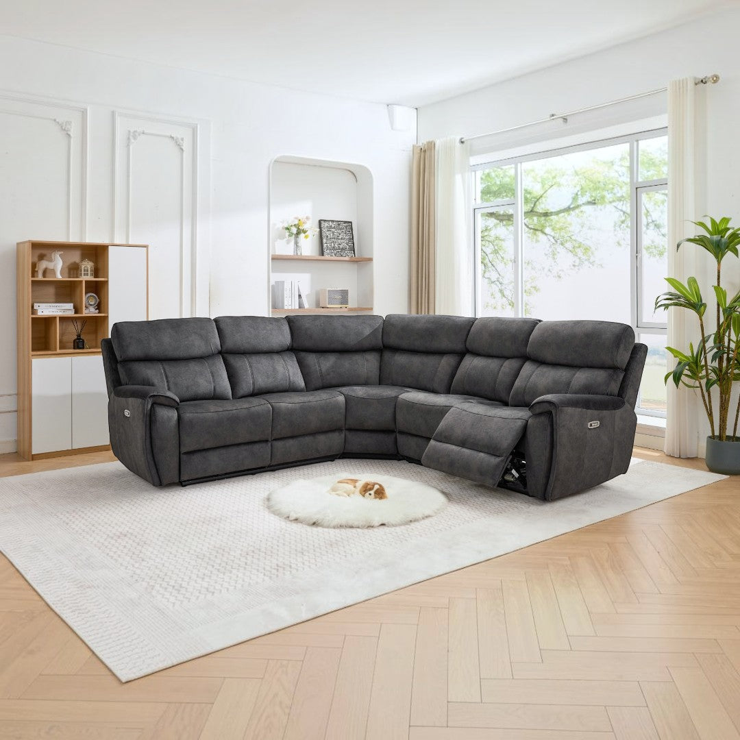 Amber Fabric Electric Recliner Modular Corner Sofa - Graphite