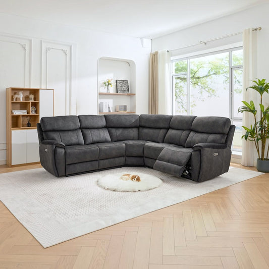 Amber Fabric Electric Recliner Modular Corner Sofa - Graphite