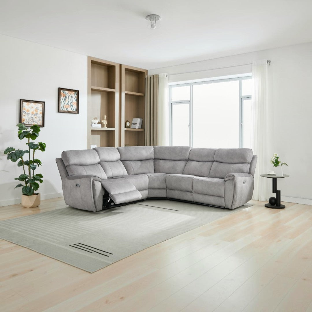 Amber Fabric Electric Recliner Modular Corner Sofa - Silver