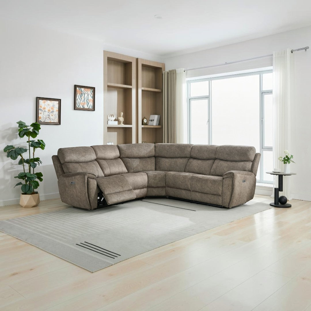 Amber Fabric Electric Recliner Modular Corner Sofa - Taupe