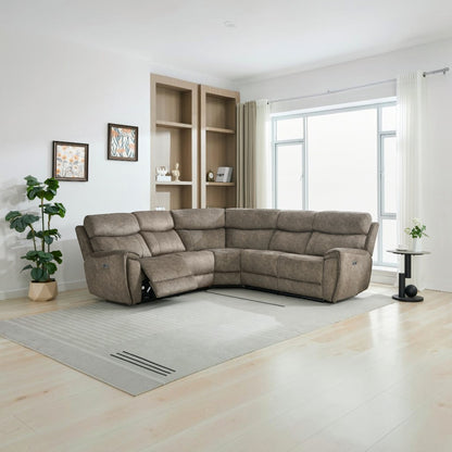 Amber Fabric Electric Recliner Modular Corner Sofa - Taupe