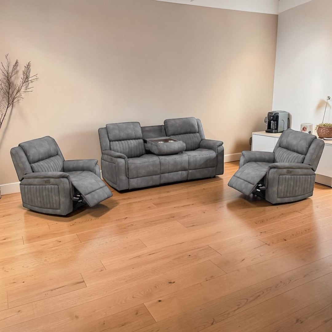 Ashford Grey 3+1+1 Electric Reclining Sofa Set