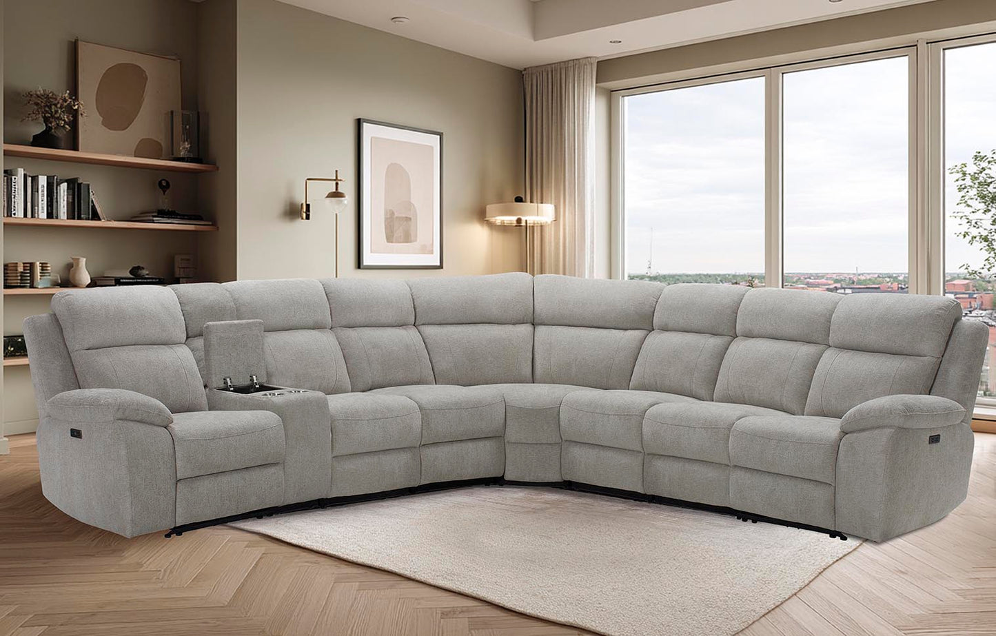 Luca Modular Power Electric Oatmeal Recliner Corner Sofa