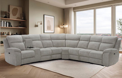 Luca Modular Power Electric Oatmeal Recliner Corner Sofa