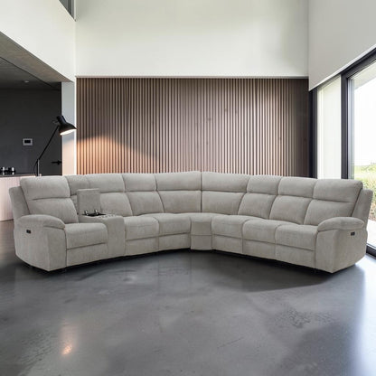 Luca Modular Power Electric Oatmeal Recliner 3 Corner 3 Sofa + Console