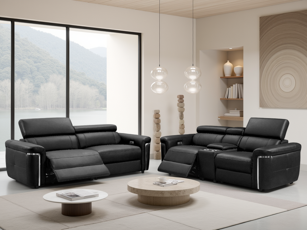 Titan Electric Recliner Sofa Black 3+2 Set