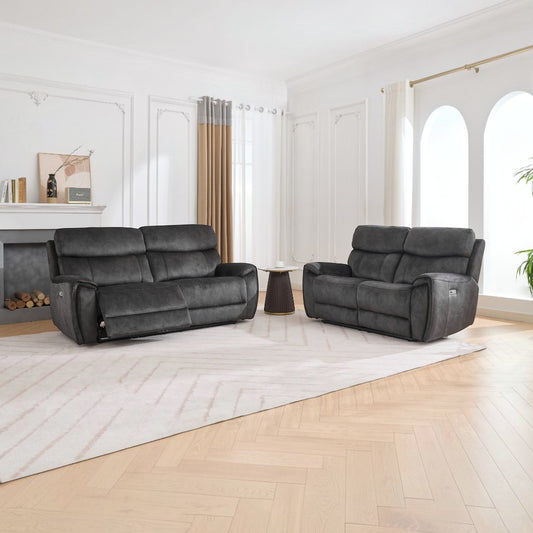 Amber Fabric Electric Recliner 3+2 Sofa Set - Graphite