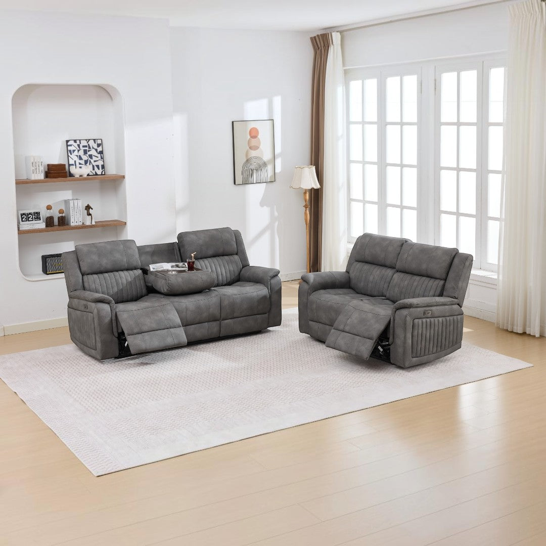 Ashford Grey 3+2 Electric Reclining Sofa Set