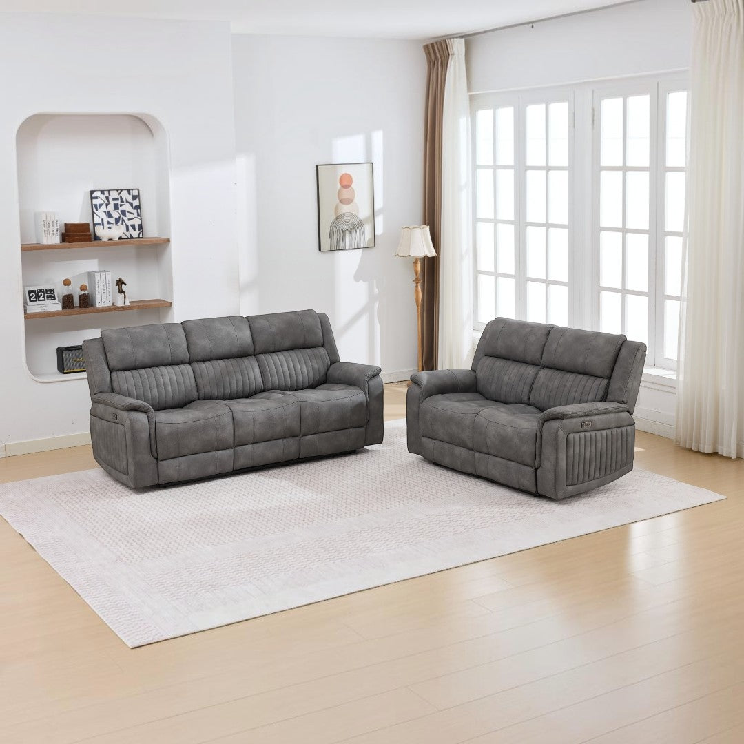 Ashford Grey 3+2 Electric Reclining Sofa Set