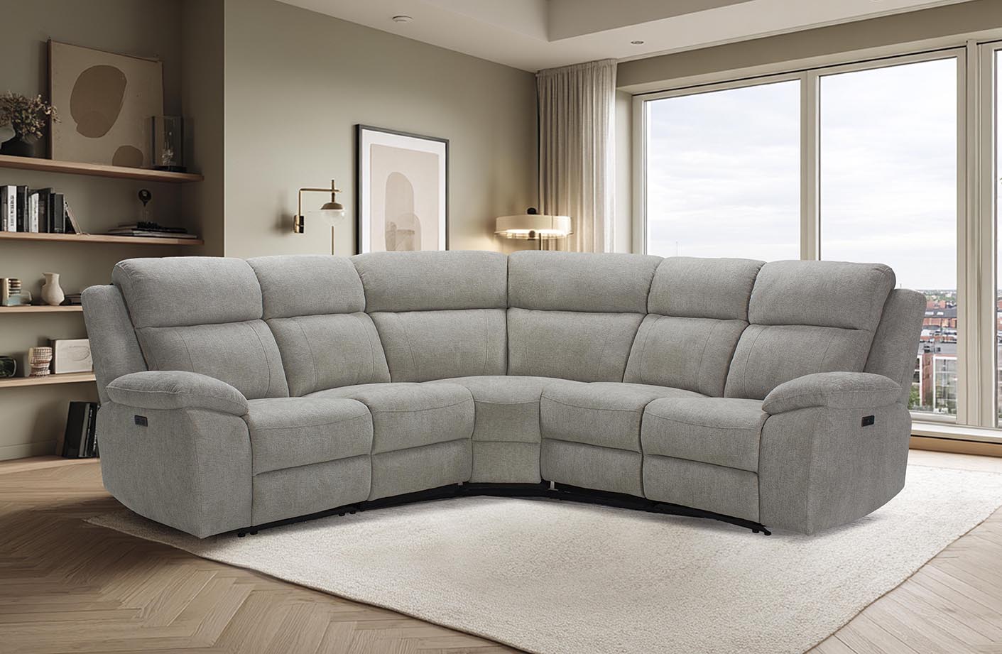 Luca Modular Power Electric Oatmeal Recliner Corner Sofa