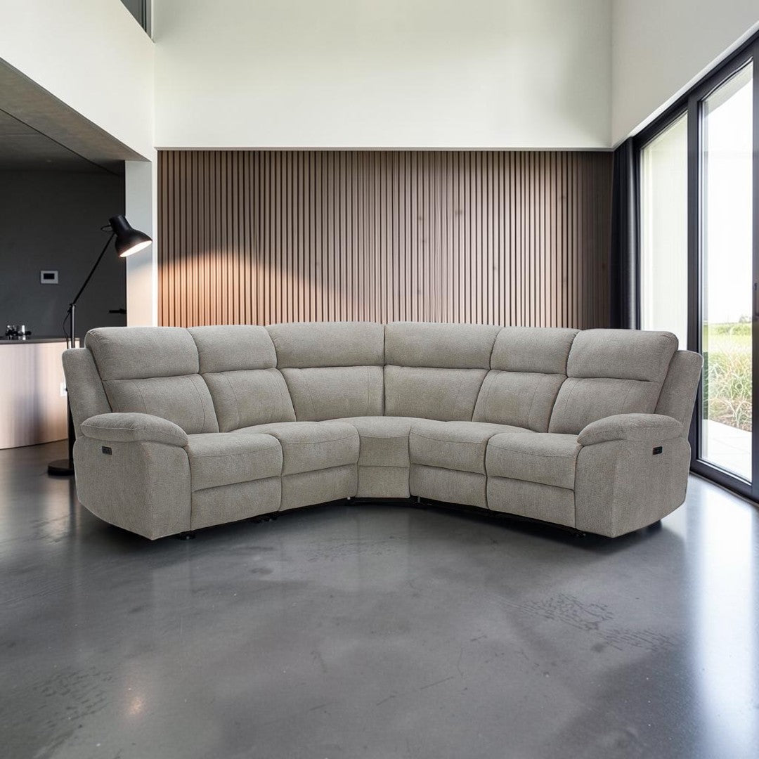 Luca Modular Power Electric Oatmeal Recliner Corner Sofa